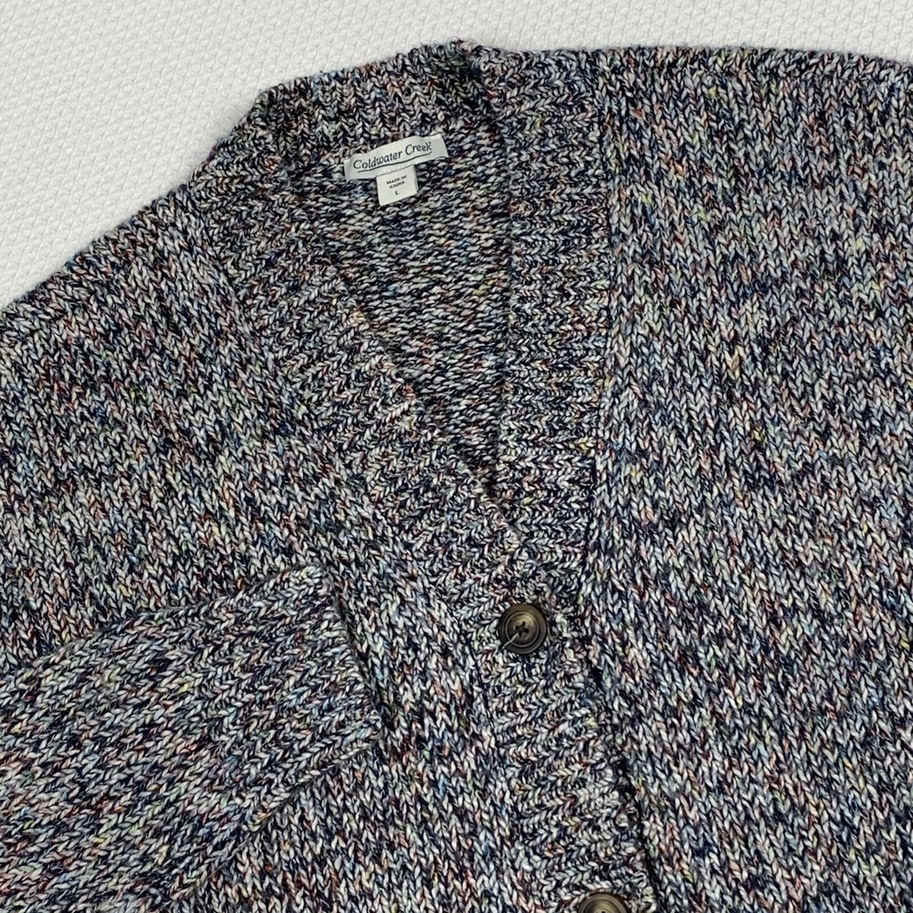 Coldwater Creek Multicolored Speckled Knit Cardigan Sweater Womens Large V Neck